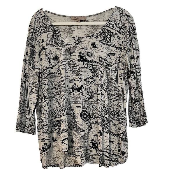 Philosophy Black Print Stretch Three Quarters Sleeve Blouse - Picture 1 of 11
